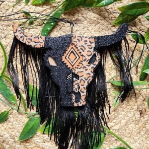 Long Horn Skull Freshie | Cheetah Print |